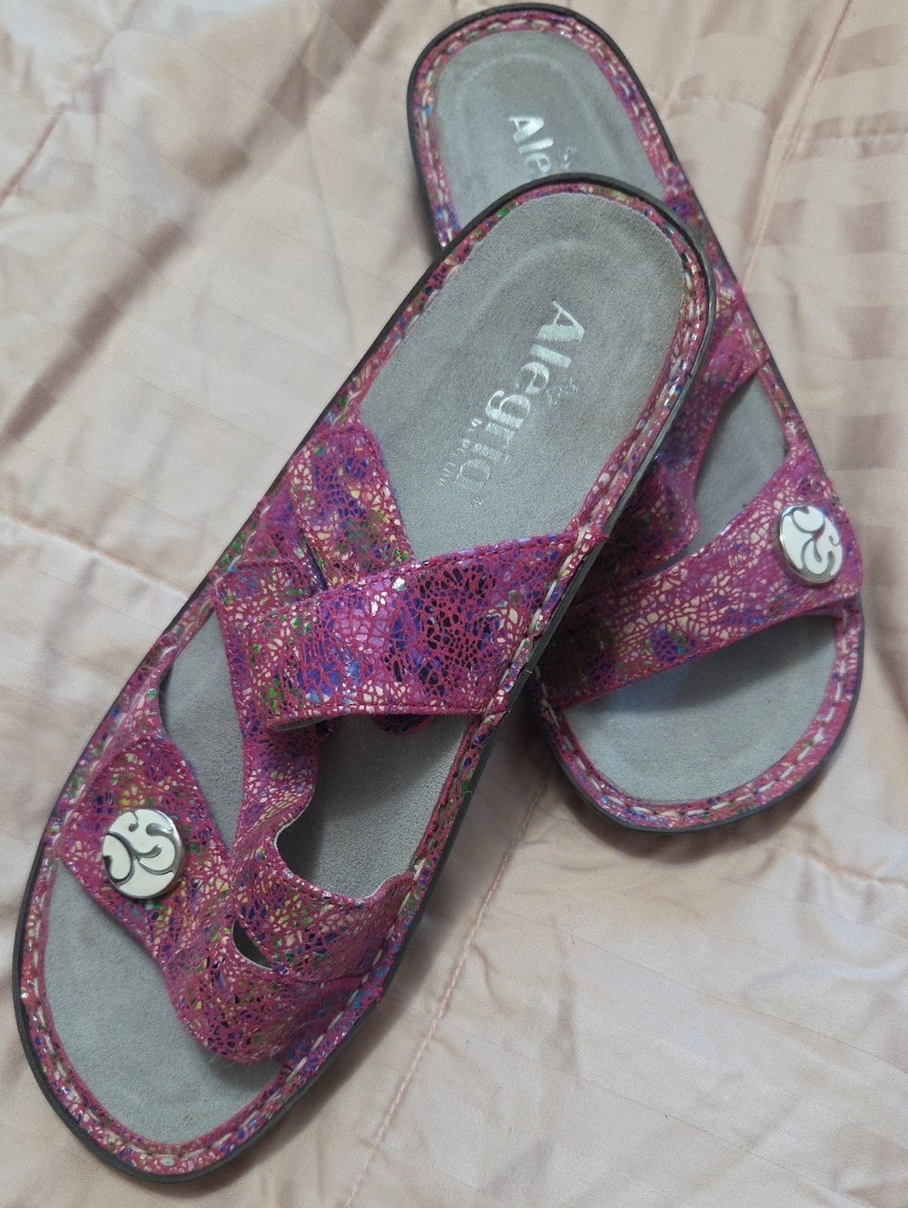 Alegria Pink Multi-Pattern Slide Sandals